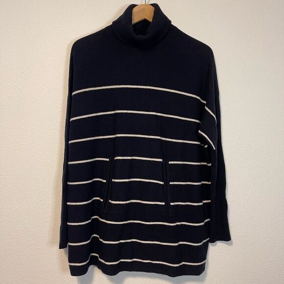 Garnet Hill Oversized Cashmere Blend Striped Turtleneck Sweater Tunic Size Small - Picture 1 of 8